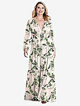 Alt View 1 Thumbnail - Palm Beach Print Bishop Sleeve Ruffled Chiffon Cutout Maxi Dress - Harlow 