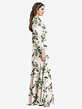 Side View Thumbnail - Palm Beach Print Bishop Sleeve Ruffled Chiffon Cutout Maxi Dress - Harlow 