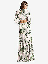 Rear View Thumbnail - Palm Beach Print Bishop Sleeve Ruffled Chiffon Cutout Maxi Dress - Harlow 