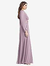 Side View Thumbnail - Suede Rose Bishop Sleeve Ruffled Chiffon Cutout Maxi Dress - Harlow 