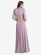 Rear View Thumbnail - Suede Rose Bishop Sleeve Ruffled Chiffon Cutout Maxi Dress - Harlow 