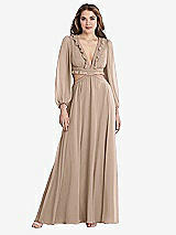 Front View Thumbnail - Topaz Bishop Sleeve Ruffled Chiffon Cutout Maxi Dress - Harlow 