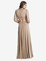 Rear View Thumbnail - Topaz Bishop Sleeve Ruffled Chiffon Cutout Maxi Dress - Harlow 