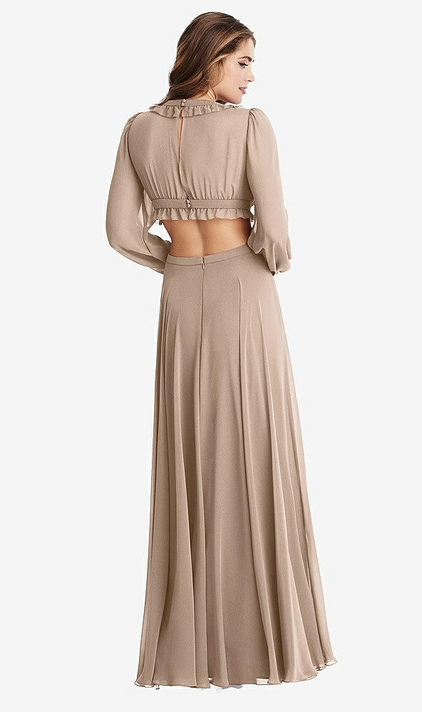 Back View - Topaz Bishop Sleeve Ruffled Chiffon Cutout Maxi Dress - Harlow 