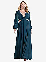 Alt View 1 Thumbnail - Atlantic Blue Bishop Sleeve Ruffled Chiffon Cutout Maxi Dress - Harlow 