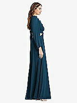 Side View Thumbnail - Atlantic Blue Bishop Sleeve Ruffled Chiffon Cutout Maxi Dress - Harlow 