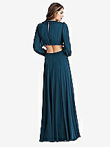 Rear View Thumbnail - Atlantic Blue Bishop Sleeve Ruffled Chiffon Cutout Maxi Dress - Harlow 