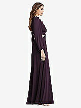 Side View Thumbnail - Aubergine Bishop Sleeve Ruffled Chiffon Cutout Maxi Dress - Harlow 