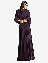 Rear View Thumbnail - Aubergine Bishop Sleeve Ruffled Chiffon Cutout Maxi Dress - Harlow 