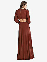 Rear View Thumbnail - Auburn Moon Bishop Sleeve Ruffled Chiffon Cutout Maxi Dress - Harlow 