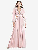 Front View Thumbnail - Ballet Pink Bishop Sleeve Ruffled Chiffon Cutout Maxi Dress - Harlow 