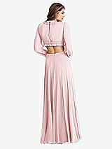 Rear View Thumbnail - Ballet Pink Bishop Sleeve Ruffled Chiffon Cutout Maxi Dress - Harlow 