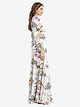 Side View Thumbnail - Butterfly Botanica Ivory Bishop Sleeve Ruffled Chiffon Cutout Maxi Dress - Harlow 