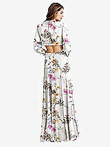 Rear View Thumbnail - Butterfly Botanica Ivory Bishop Sleeve Ruffled Chiffon Cutout Maxi Dress - Harlow 