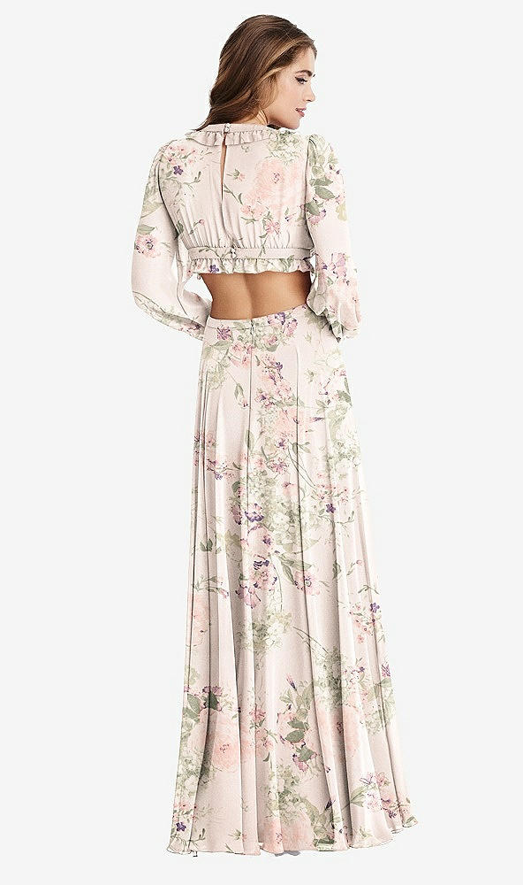 Back View - Blush Garden Bishop Sleeve Ruffled Chiffon Cutout Maxi Dress - Harlow 