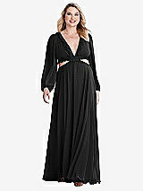 Alt View 1 Thumbnail - Black Bishop Sleeve Ruffled Chiffon Cutout Maxi Dress - Harlow 