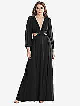 Front View Thumbnail - Black Bishop Sleeve Ruffled Chiffon Cutout Maxi Dress - Harlow 