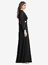 Side View Thumbnail - Black Bishop Sleeve Ruffled Chiffon Cutout Maxi Dress - Harlow 