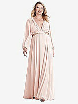 Alt View 1 Thumbnail - Blush Bishop Sleeve Ruffled Chiffon Cutout Maxi Dress - Harlow 