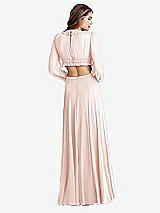 Rear View Thumbnail - Blush Bishop Sleeve Ruffled Chiffon Cutout Maxi Dress - Harlow 