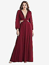 Front View Thumbnail - Burgundy Bishop Sleeve Ruffled Chiffon Cutout Maxi Dress - Harlow 