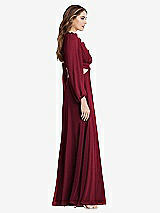 Side View Thumbnail - Burgundy Bishop Sleeve Ruffled Chiffon Cutout Maxi Dress - Harlow 