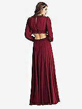 Rear View Thumbnail - Burgundy Bishop Sleeve Ruffled Chiffon Cutout Maxi Dress - Harlow 