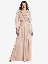 Front View Thumbnail - Cameo Bishop Sleeve Ruffled Chiffon Cutout Maxi Dress - Harlow 