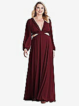 Alt View 1 Thumbnail - Cabernet Bishop Sleeve Ruffled Chiffon Cutout Maxi Dress - Harlow 