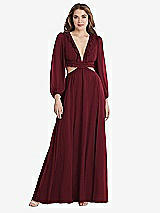 Front View Thumbnail - Cabernet Bishop Sleeve Ruffled Chiffon Cutout Maxi Dress - Harlow 