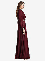 Side View Thumbnail - Cabernet Bishop Sleeve Ruffled Chiffon Cutout Maxi Dress - Harlow 