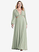 Alt View 1 Thumbnail - Celadon Bishop Sleeve Ruffled Chiffon Cutout Maxi Dress - Harlow 