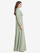 Side View Thumbnail - Celadon Bishop Sleeve Ruffled Chiffon Cutout Maxi Dress - Harlow 