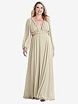 Alt View 1 Thumbnail - Champagne Bishop Sleeve Ruffled Chiffon Cutout Maxi Dress - Harlow 