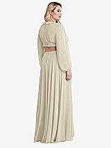 Alt View 2 Thumbnail - Champagne Bishop Sleeve Ruffled Chiffon Cutout Maxi Dress - Harlow 