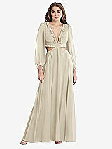 Front View Thumbnail - Champagne Bishop Sleeve Ruffled Chiffon Cutout Maxi Dress - Harlow 