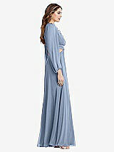 Side View Thumbnail - Cloudy Bishop Sleeve Ruffled Chiffon Cutout Maxi Dress - Harlow 