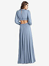 Rear View Thumbnail - Cloudy Bishop Sleeve Ruffled Chiffon Cutout Maxi Dress - Harlow 