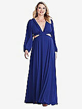 Alt View 1 Thumbnail - Cobalt Blue Bishop Sleeve Ruffled Chiffon Cutout Maxi Dress - Harlow 