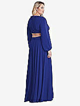 Alt View 2 Thumbnail - Cobalt Blue Bishop Sleeve Ruffled Chiffon Cutout Maxi Dress - Harlow 