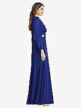 Side View Thumbnail - Cobalt Blue Bishop Sleeve Ruffled Chiffon Cutout Maxi Dress - Harlow 