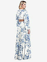 Alt View 2 Thumbnail - Cottage Rose Dusk Blue Bishop Sleeve Ruffled Chiffon Cutout Maxi Dress - Harlow 