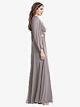 Side View Thumbnail - Cashmere Gray Bishop Sleeve Ruffled Chiffon Cutout Maxi Dress - Harlow 