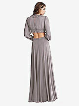 Rear View Thumbnail - Cashmere Gray Bishop Sleeve Ruffled Chiffon Cutout Maxi Dress - Harlow 