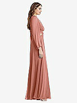 Side View Thumbnail - Desert Rose Bishop Sleeve Ruffled Chiffon Cutout Maxi Dress - Harlow 