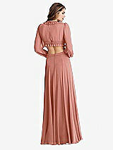 Rear View Thumbnail - Desert Rose Bishop Sleeve Ruffled Chiffon Cutout Maxi Dress - Harlow 