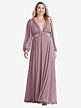 Alt View 1 Thumbnail - Dusty Rose Bishop Sleeve Ruffled Chiffon Cutout Maxi Dress - Harlow 