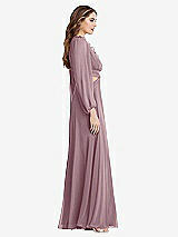 Side View Thumbnail - Dusty Rose Bishop Sleeve Ruffled Chiffon Cutout Maxi Dress - Harlow 