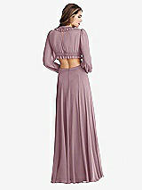 Rear View Thumbnail - Dusty Rose Bishop Sleeve Ruffled Chiffon Cutout Maxi Dress - Harlow 