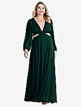 Alt View 1 Thumbnail - Evergreen Bishop Sleeve Ruffled Chiffon Cutout Maxi Dress - Harlow 